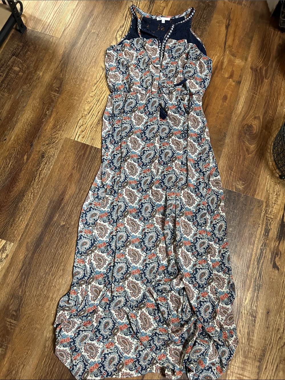 DR2 Navy and Rust Paisley Maxi Dress with Tie Waist